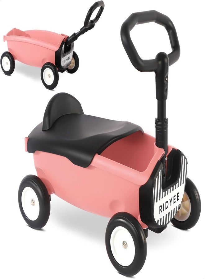 RIDYEE 2-in-1 Toy Wagon for Toddlers 1-3, Kids Pull-Along Wagon with Removable Seat and Adjustable Handlebar, Baby Push Walker with 8L Large Basket, Steering Limit, DIY Sticker, Pink - Image 1